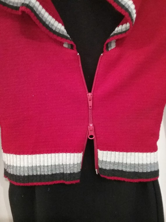 Kapuzenjacke, Hoodie, Bolero, kurze Strickjacke, rot oder orange, Ränder gestreift, one Size, Maßangabe, Vintage Kapuzenjacke, Hoodie, Bolero, kurze Strickjacke, rot oder orange, Ränder gestreift, one Size, Maßangabe, Vintage
