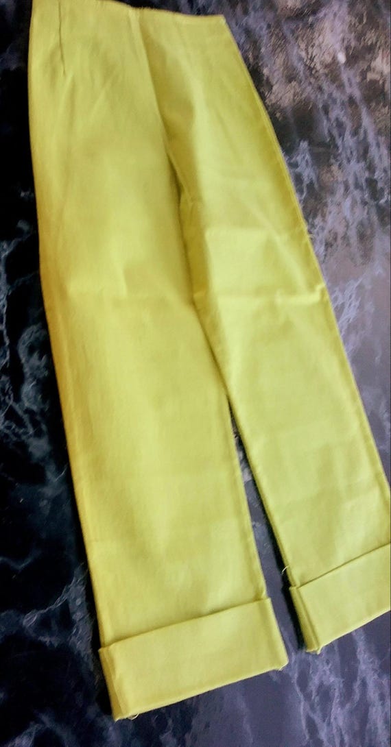 Pull-on trousers, Capri with turn-up, lime/yellow/green, elasticated back, cotton, elastane, dimensions, Young Fashion, Tutti Paletti, Vintage