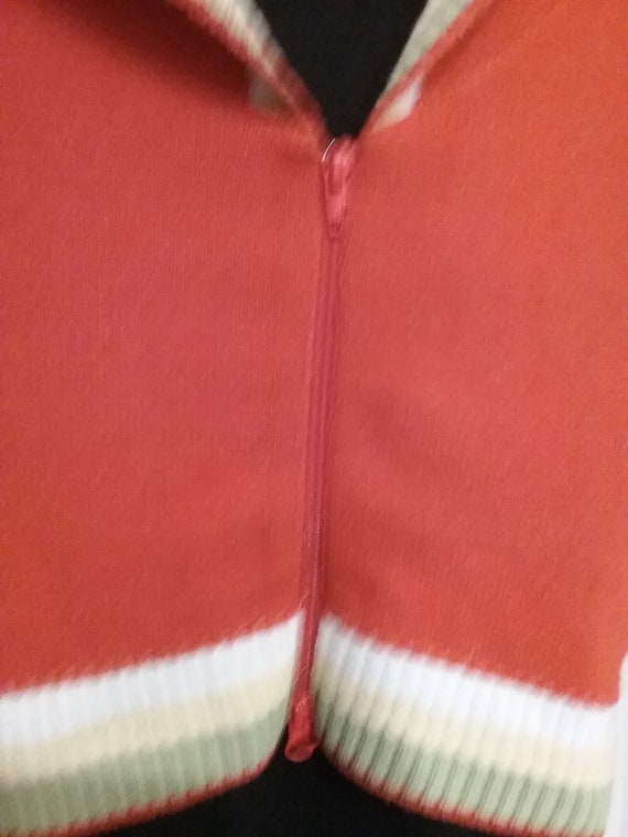 Kapuzenjacke, Hoodie, Bolero, kurze Strickjacke, rot oder orange, Ränder gestreift, one Size, Maßangabe, Vintage Kapuzenjacke, Hoodie, Bolero, kurze Strickjacke, rot oder orange, Ränder gestreift, one Size, Maßangabe, Vintage