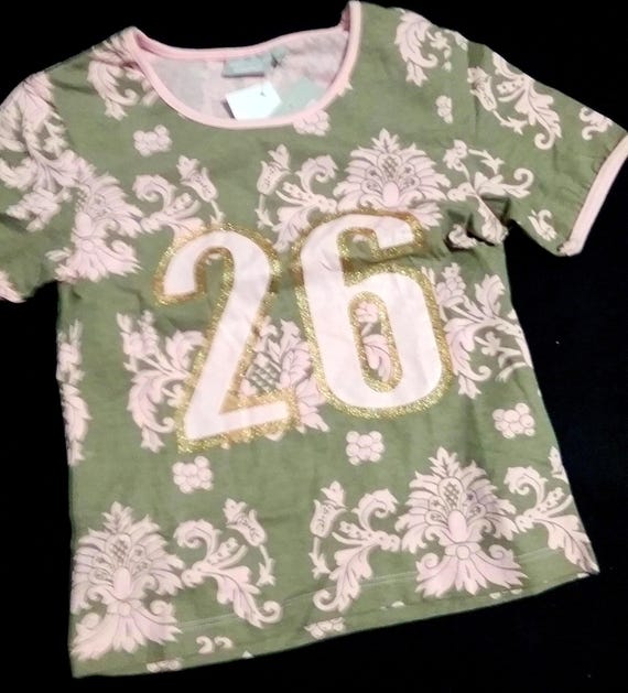 Sale 30% T-Shirt, short sleeve, graphic floral 26, bronze-pink-gold, girls, women, Level One, Vintage