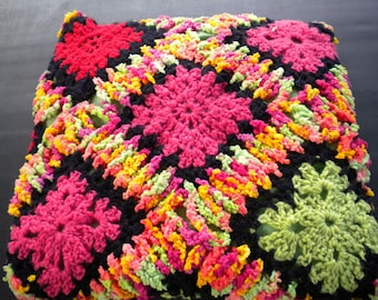 Decorative crochet cushion, granny square, wool, fabric, DIY, vintage look