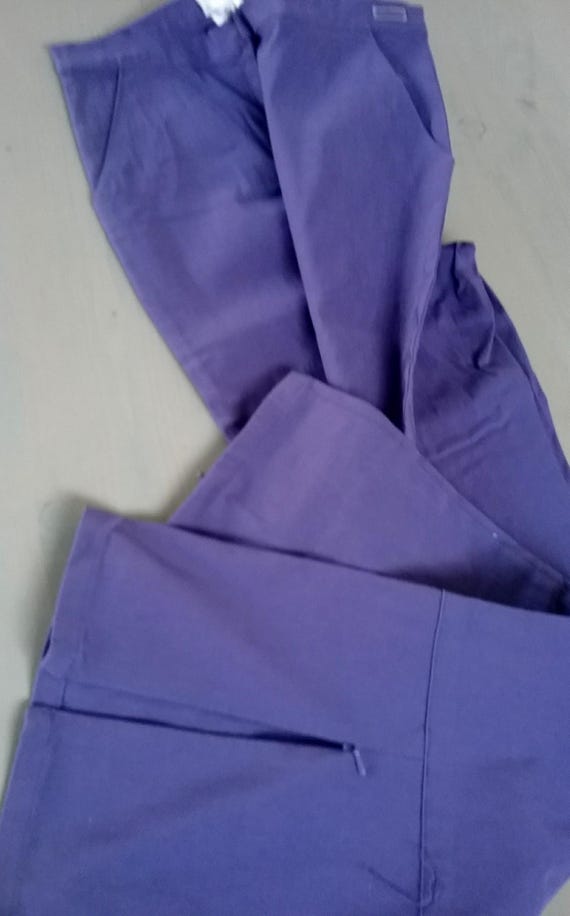SALE 30% Flared trousers, long leg, wide flare, purple, zipper on the leg from 7/8 to hem, Young Fashion, Girls, Women, S. Oliver, Vintage