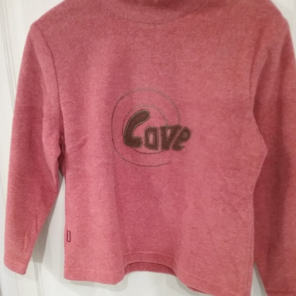 Pullover Frottee- Fleece Größe 128 Maßangabe pink "Love"  hautfreundlich Baumwolle Polyester Peppino  1990- er Jahre Vintage