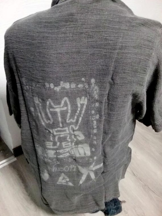 Sale 30% Shirt, blouse, overshirt, casual, rustic, cotton-linen, super soft, back graphic, shades of grey, BIG, gender, Whoopi, vintage
