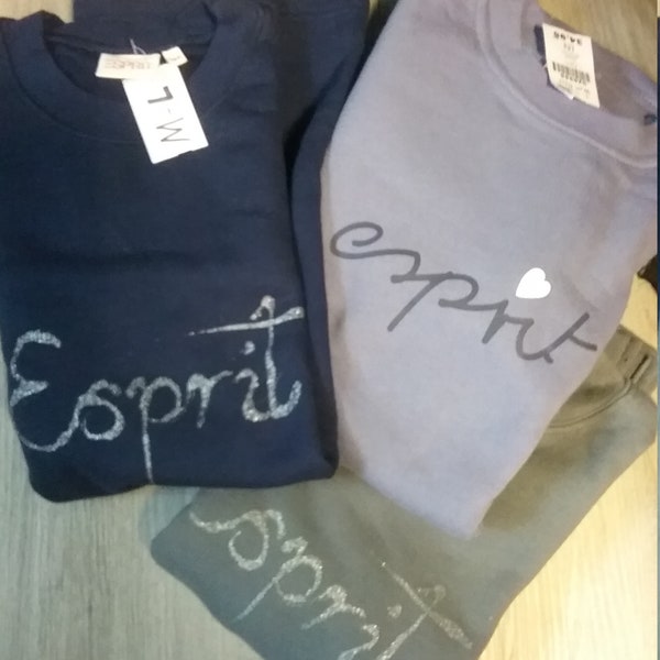 Pulli Sweatshirt Longshirt Grafik-Logo Frontside blau- grau- lavendel Girls Frauen Mädchen  Maßangabe Esprit Vintage