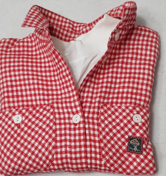 Sale 30% Shirt/Blouse, Check, red/white, flannel, collar, buttons, breast pocket, cuffs, shoulder yoke, KIDS, Gender, Overdress, Vintage