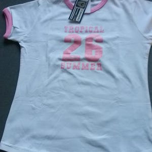 Sale 30% T-shirt, korte mouw, grafisch-tropisch zomer 26, wit-roze-glitter, katoen, elastaan, meisjes, Camaro, vintage