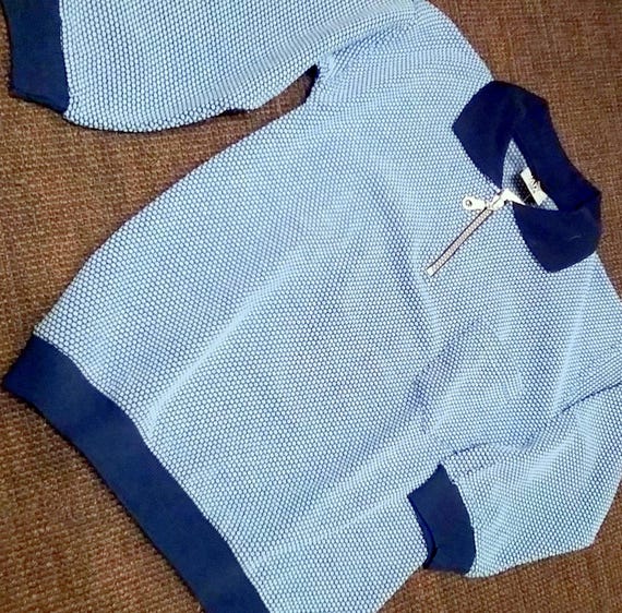 Sale 50% Sweater, long-sleeved shirt, polo, waffle piquet, light blue-dark blue, boys, del Gado, Vintage