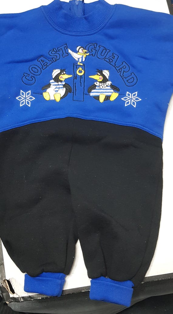 Overall, onesie, Coast Guard, penguin, black with blue, jumpsuit, romper, cotton, baby, Zaspel, vintage