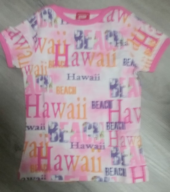 Sale 50% T-Shirt, short sleeve, graphic- beach- Hawaii, pink/purple/yellow, Girls, Girls, Body Club, Vintage