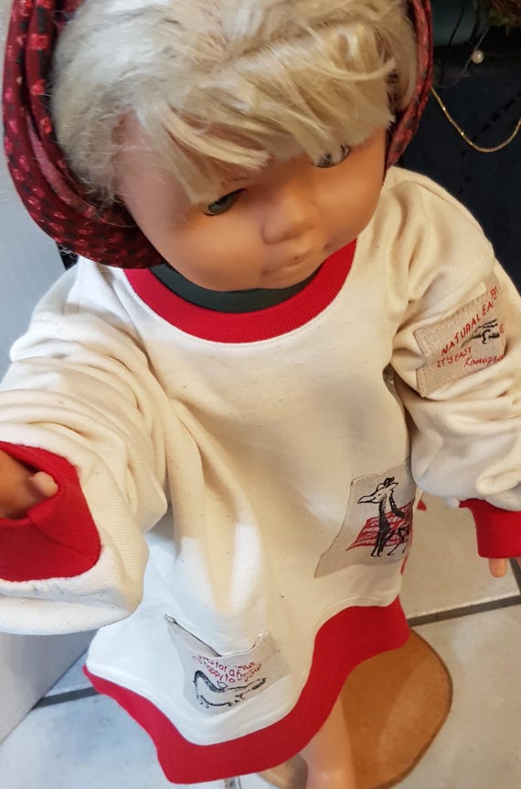 Sale 30% Sweater, sweatshirt, WILDLIFE, natural/red/green, linen pocket, sleeve motif, checked fabric details, kids, girls, Whoopi, Vintage