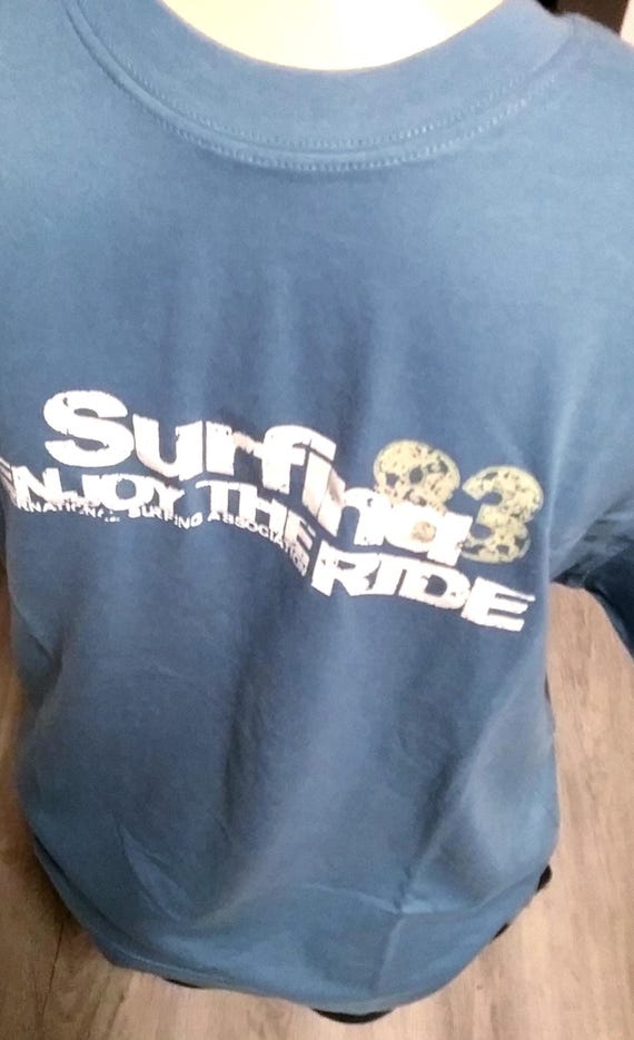 Sale 30% T-Shirt, Graphic- SURFING, Short Sleeve, Blue-Gray, BIG, Custom Size, Blue Seven- SUBLINE, Vintage