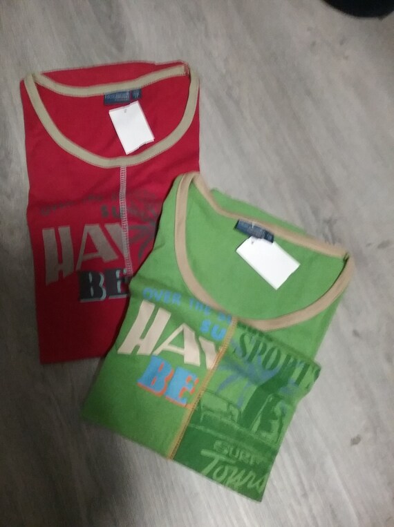 Tanktop, ärmelloses T-Shirt, GrafikShirt, rot + grün, 100 % Baumwolle, Blue Seven, Maßangabe, Vintage