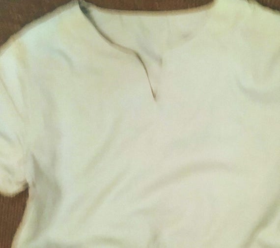 Sale 50% off-the-shoulder, over-top, T-shirt, short sleeve, without drawstring, grey + beige, polyamide, airy, light, girls, women, girls, Tokay, Vintage