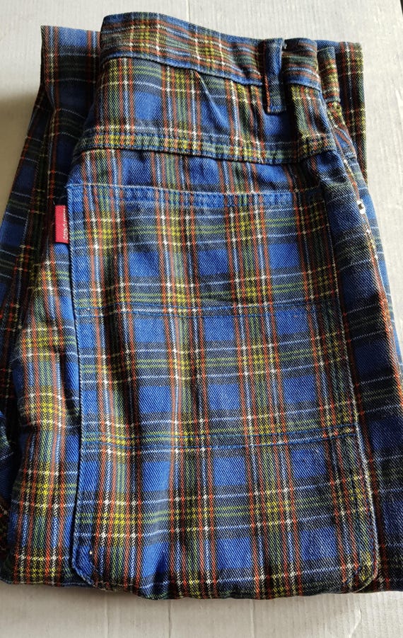 Sale 30% karierte Hose, Jeans, weites Bein, gerade Form, blau/rot/grün, Maßangabe, Young Fashion+ Erwachsene, Gender, del Gado, Vintage