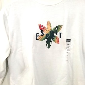 Saldi 30% maglione, felpa, maglietta con logo, taglia 128 152 BIG, bianco + rosa, stampa floreale per ragazze e donne, informazioni sulle taglie, Esprit, Vintage