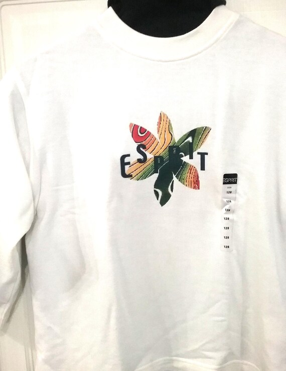 Sale 30% sweater, sweatshirt, logo shirt, size 128 152 BIG, white + pink, flower print girls women, size information, Esprit, Vintage