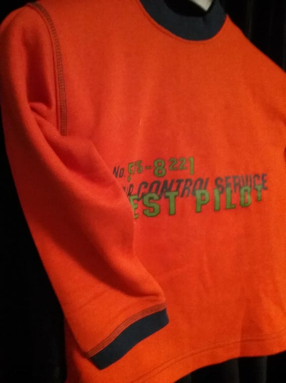 Sale 30% sweater, sweatshirt, test pilot, graphic front-back sleeves, orange-blue-green, KIDS, boys, Absorba, Vintage
