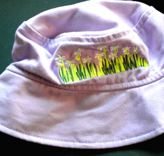 Sale 50% Hat, baby hat, purple summer, by Esprit with brim, sun protection, flower meadow, hats - caps - hats, girls, vintage