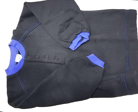 Sale 30% off Pullover, Sweatshirt, Polo-style, Long sleeve, Raglan, Henley, black, royal blue cuffs, Buttons, Kids, Gender, Absorba, Vintage