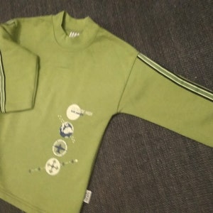 Sale 30% Sweater, sweatshirt, transition, graphic- Extreme High, green- sleeve stripes, KIDS, boys, Tutti Paletti, Vintage