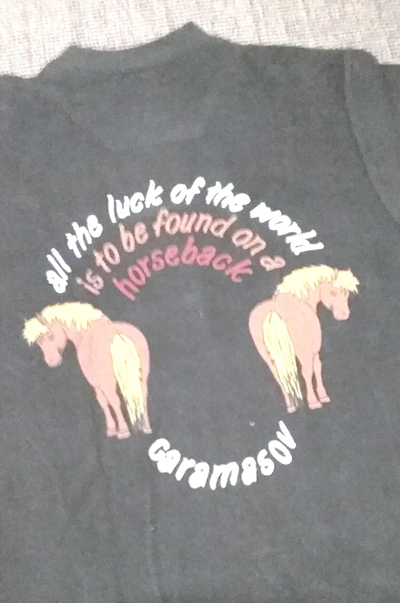 Sale 30% Sweater, sweatshirt, graphic horses - both sides, black-grey-brown-yellow, KIDS, Gender, Measurement, Caramasov, Vintage