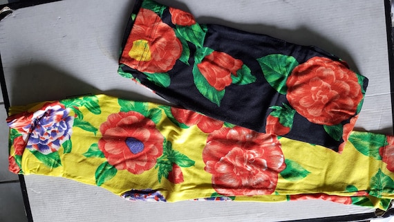 Sale 30% long pants, leggings, allover flowers, yellow/multi-colored + black/orange, kids, girls, Absorba, Vintage