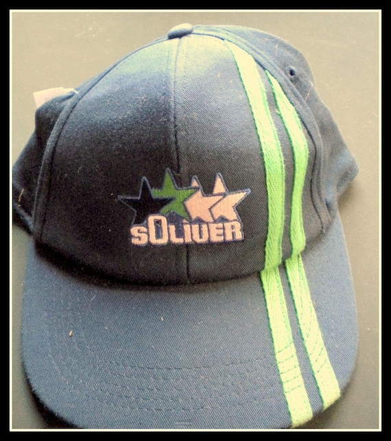 Christmas cap, cap, S. Oliver, logo, dark blue, green stripes, baseball cap, trucker, hat, vintage