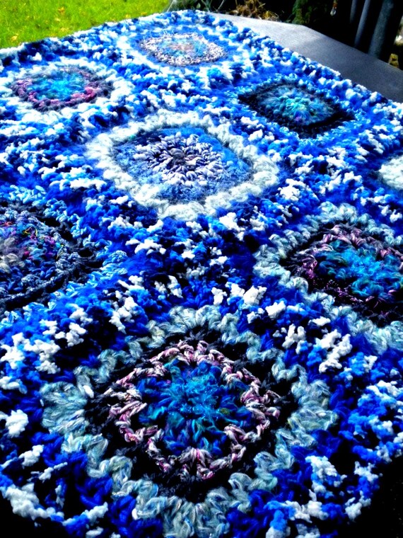 Handmade, cozy blanket, granny square, extra-soft plaid, price varies by size, blue/white/multicolored tones, patchwork, DIY, vintage look