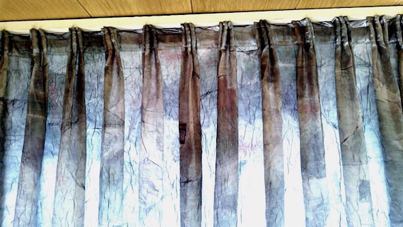 Curtain, drapery, pleated tape, velvet/velour, grey/multicolored/pearl, subtle sheen, various fiber types, dimensions available, vintage