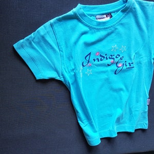 Sale 30% T-Shirt, Short Sleeve, Graphic Stars Indigo Girl, Turquoise-Pink, Cotton, Girls, Girls, Camaro, Vintage