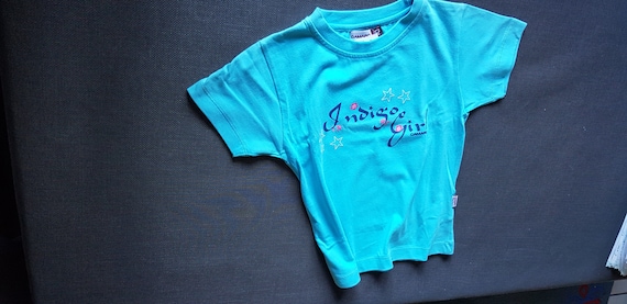 Sale 30% T-Shirt, Short Sleeve, Graphic Stars Indigo Girl, Turquoise-Pink, Cotton, Girls, Girls, Camaro, Vintage