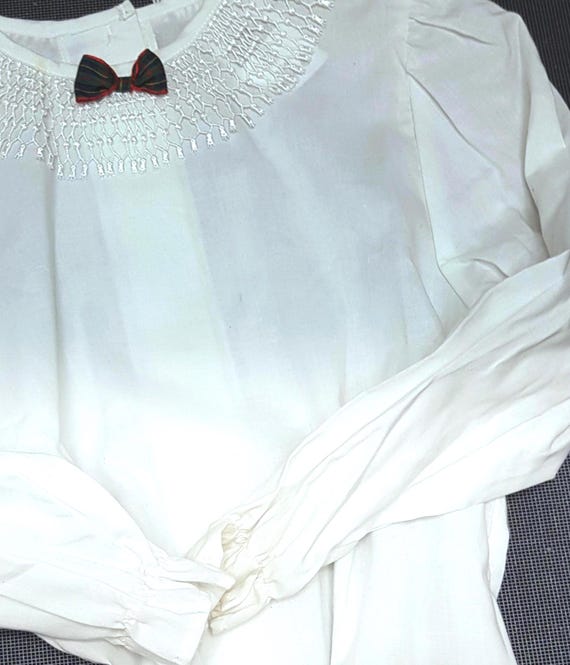 Sale 30% Blouse, lace collar, white, puff sleeves with ruffle, cotton, KIDS, girls, Herzlieb, Vintage