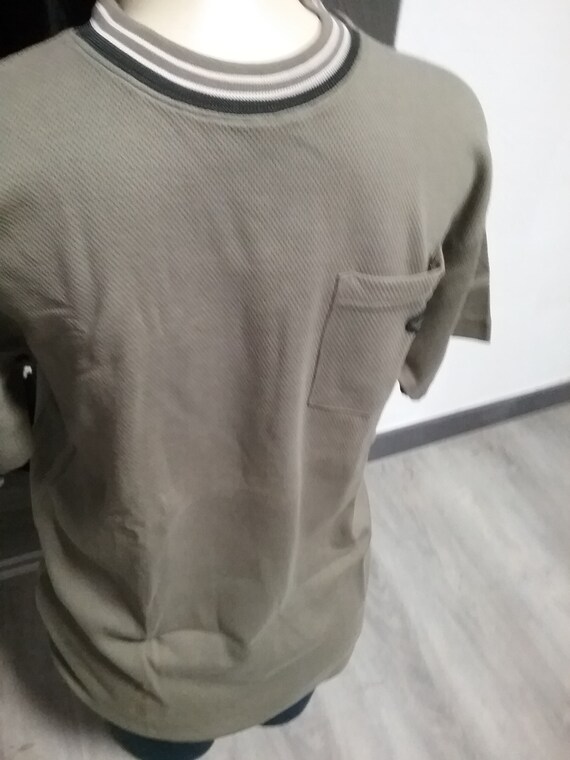 T-Shirt, gestreifte Bündchen, oliv-grün, Gerstenkorn- Muster, unisex, BIG- Größe, Maßangabe, S.Oliver, Vintage
