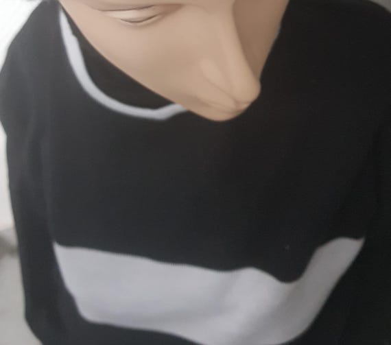 Sale 30% Sweater, fine knit, black, wide chest stripe + grey cuffs, round neck, Young Fashion, Gender, S. Oliver, Vintage