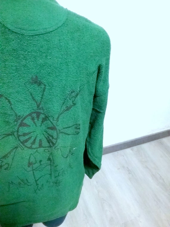 Sale 30% Pullover, sweatshirt, graphic back, terry cloth, 100% cotton, dark green-black, SUPER BIG, adult, gender, Caramasov, Vintage