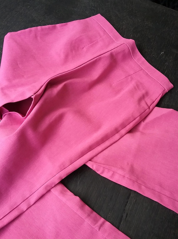 Capri pants, stretch turn-up pants, skinny, pink + lime green + turquoise, zipper, narrow hem, dimensions Young Fashion, Daniela Monti, Vintage