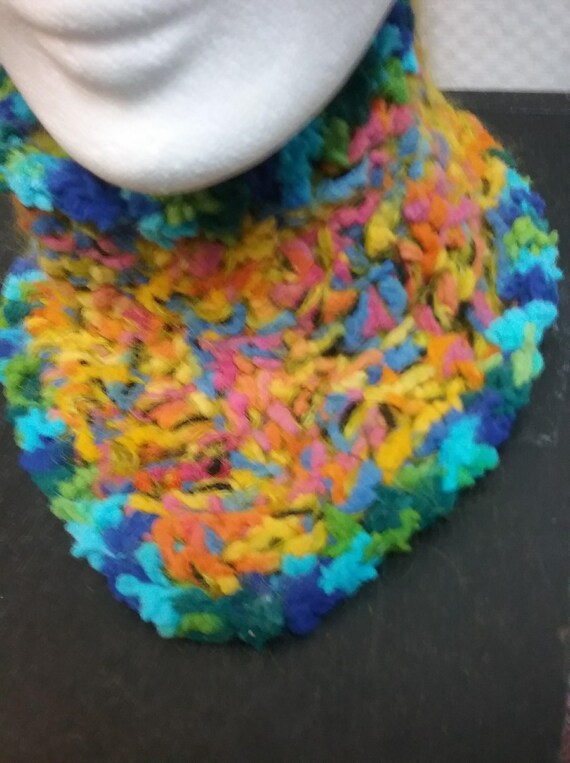 Handmade, neck warmer, snood, designer yarn mix, multicolor, large collar, other