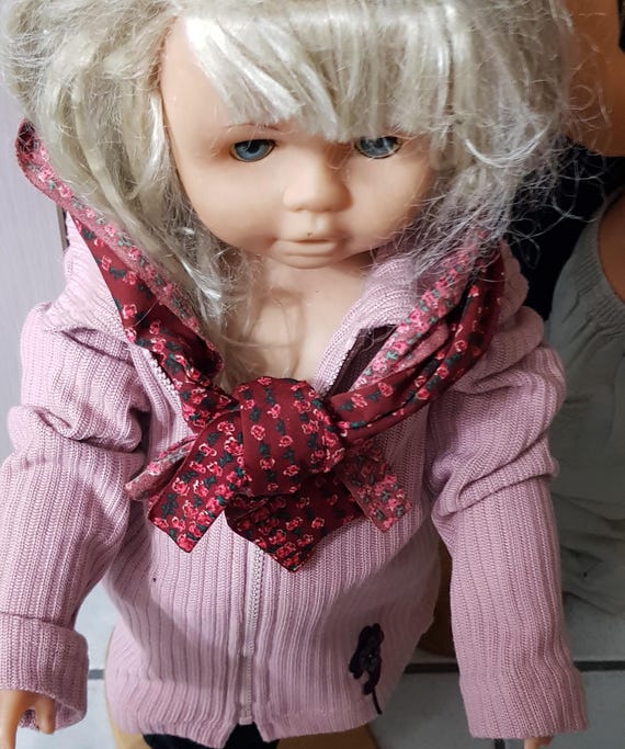 Sale 30% Sweat jacket, knitted look, ribbed structure, pink + blackberry, sewn-on flower, cotton, buttons, kids/girls, Fesh/Flash, vintage