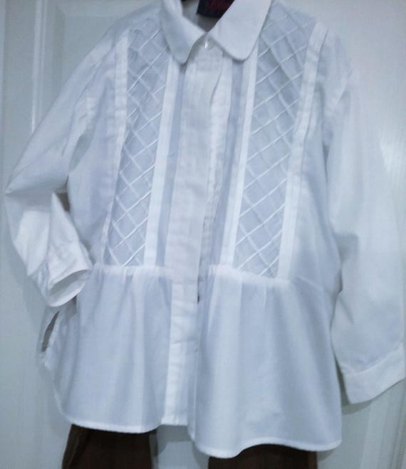 Sale 30% Shirt, blouse, overshirt, tunic, collar buttons, white, check pattern tone on tone, BIG, cotton, KIDS, girls, S.Oliver, Vintage