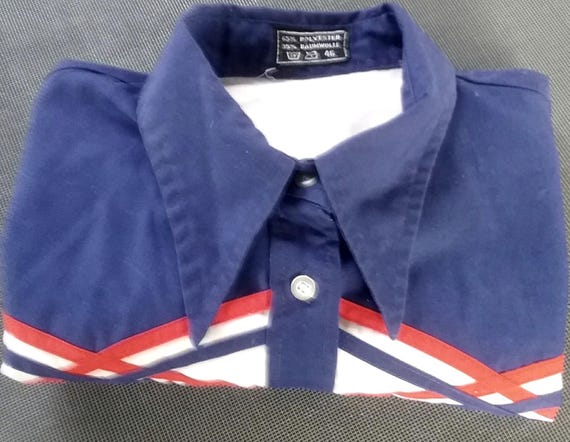 Sale 30% blouse, shirt-blouse, long-sleeved, pointed collar, grey-blue-red, size 44/46, cotton, vintage, second hand