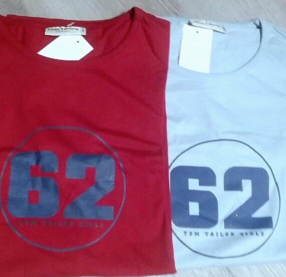 Sale 30% T-Shirt, short sleeve, graphic, number 62, LOGO, light blue + red with dark blue, Gender, Tom Tailor, Vintage
