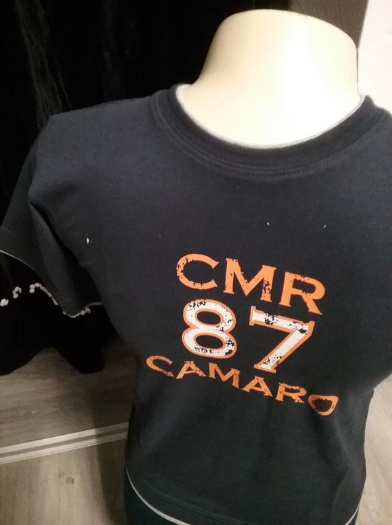 Sale 30% T-Shirt, short sleeve, graphic LOGO-CMR 87-dark blue-orange-grey, round neck, Camaro, Vintage