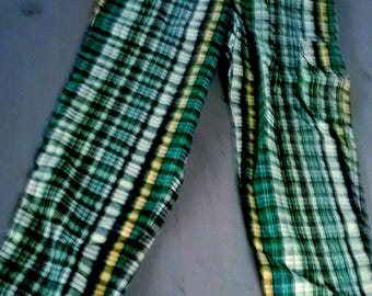 Rebaja 30% Pantalones, pantalones largos a cuadros, estilo cargo, franela, verde/natural/amarillo, pierna recta, detalles de tela, bolsillos/ Junior, Género, Whoopi, Vintage