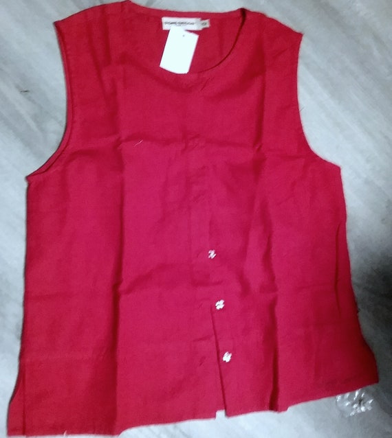Tank top, blouse, sleeveless, with linen, red, sna