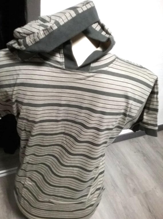 Sale 30% T-shirt, hoodie, hooded shirt, short sleeve, striped, olive-green - natural, gender, BIG size, measurements, Tom Tailor, Vintage