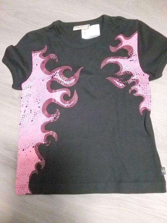 Sale 30% T-Shirt, short sleeve, graphic flames, black + orange with pink, Girls- Women, Tom Tailor, Vintage