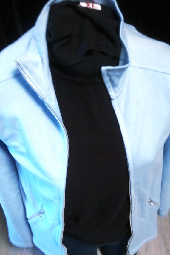 Sale 30% Sweat jacket, summer, cotton, light blue, stand-up collar, zipper, 2 pockets, multiple sizes, women's, girls', S. Oliver, vintage
