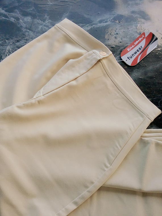 Sale 30% Pants, flared trousers, elastic, beige, wide leg, size information, girls, women, Blue Seven, Vintage