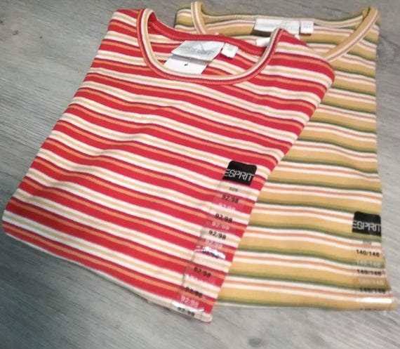 Sale 30% T-shirt, short sleeve, striped, red/yellow/natural + yellow/beige/orange/green, round neck, cotton, sizes, kids, girls, Esprit, Vintage